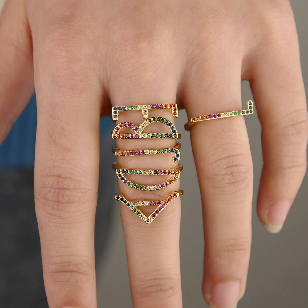 Простой золотистый K N W S C надпись кольца для мужчин и женщин радуга