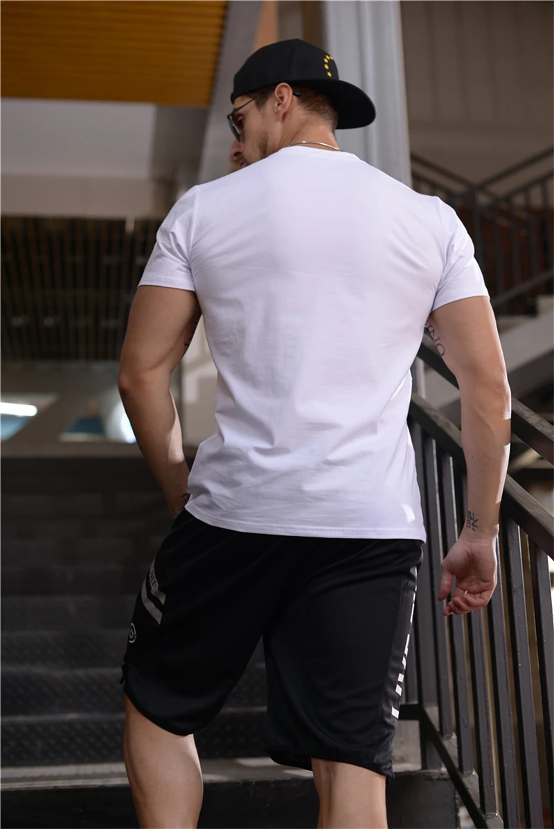 Мужская хлопковая футболка для бега дышащая спортивная рубашка фитнеса с