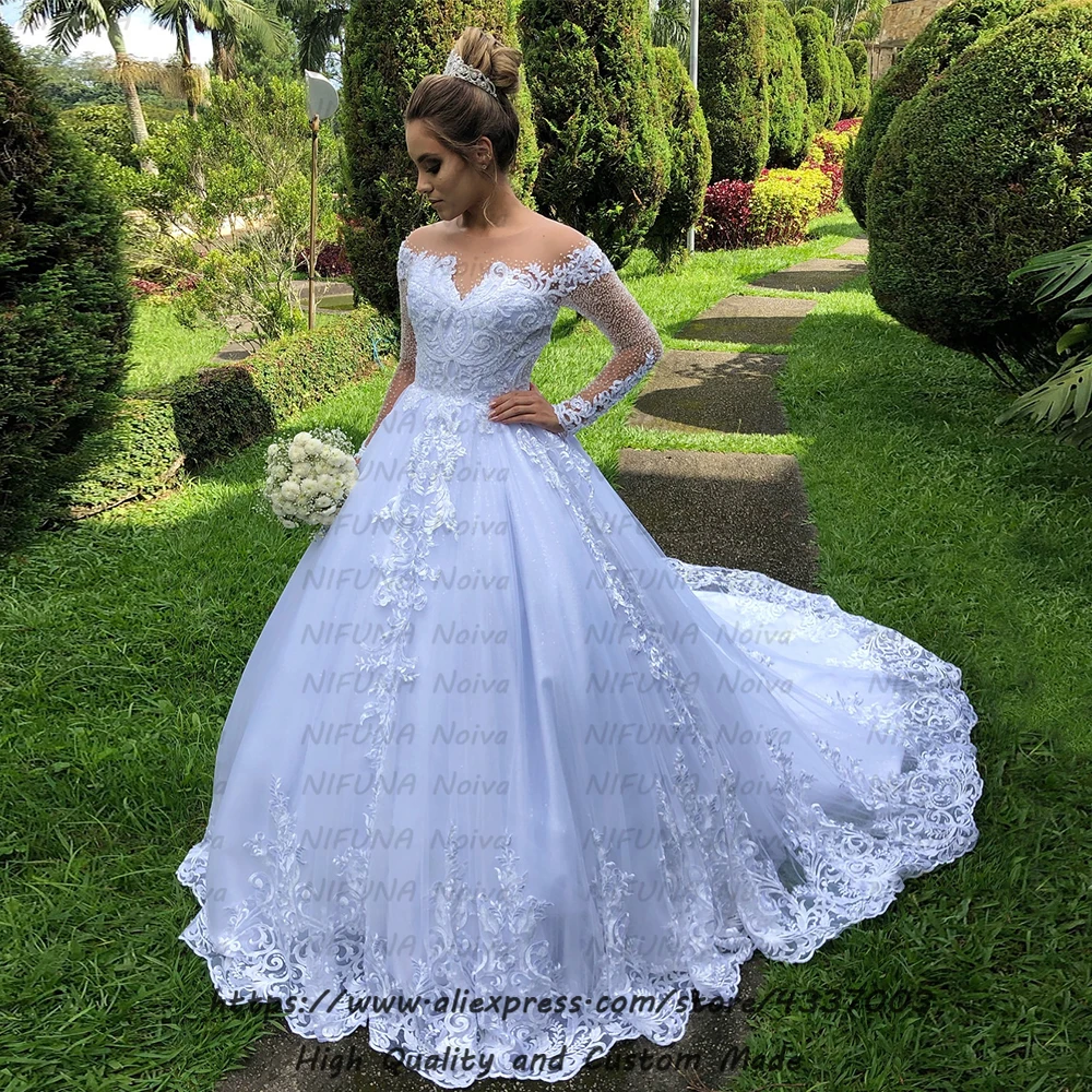 Новое роскошное свадебное платье с длинным рукавом украшенное кристаллами Vestido De