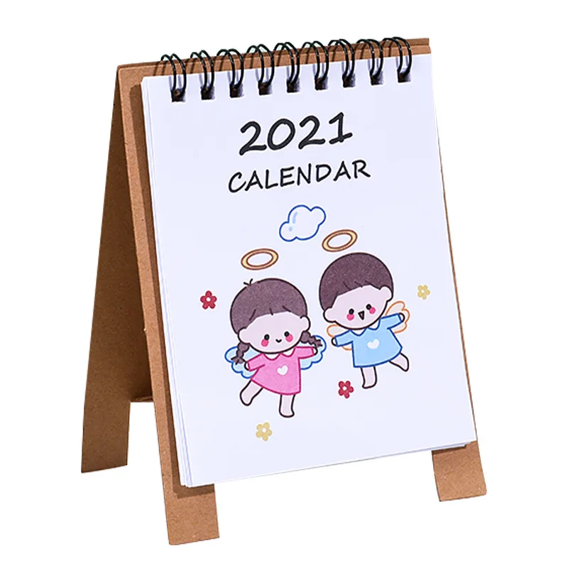 

2021 Kawaii Mini Desk Calendar Cartoon Girl and Animal Calendars Daily Schedule Planner 2020.10-2021.12