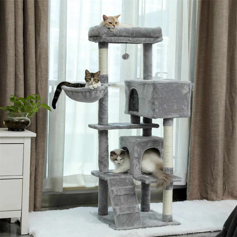 

Multi-Level Cat Tree Scratching Post Luxury Cat Condo with Cozy Perches Stable Cat Tower Pet Play House with Hanging Ball