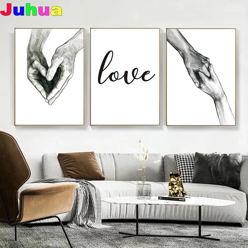 

Черно-белая Алмазная картина «удерживающая руки», «сделай сам», полная Алмазная вышивка, картина в скандинавском стиле, украшение для дома, ...