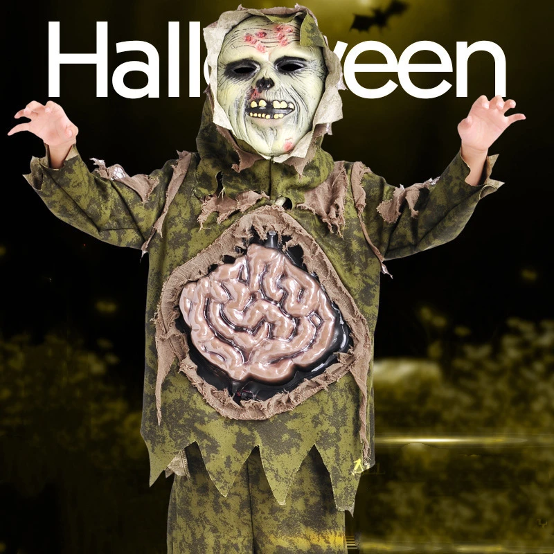 

Детский костюм для косплея на Хэллоуин, костюм болотного монстра, ужасная маска, одежда для большого кишечника, оптом