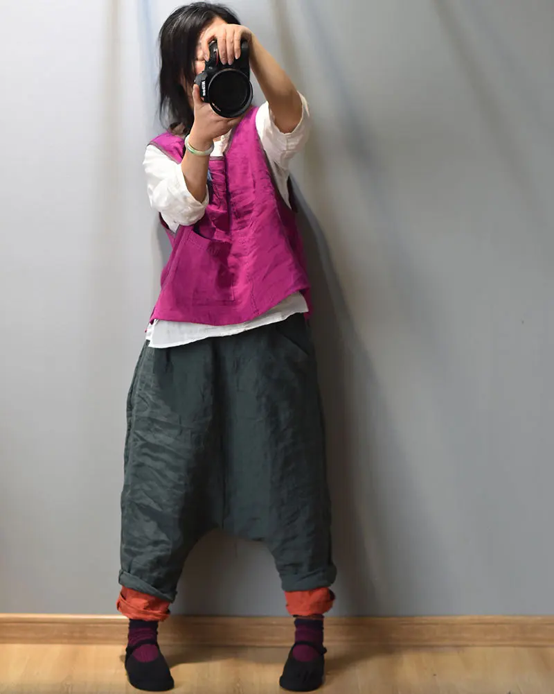 Однотонные льняные свободные непринужденные брюки весна-осень штаны с