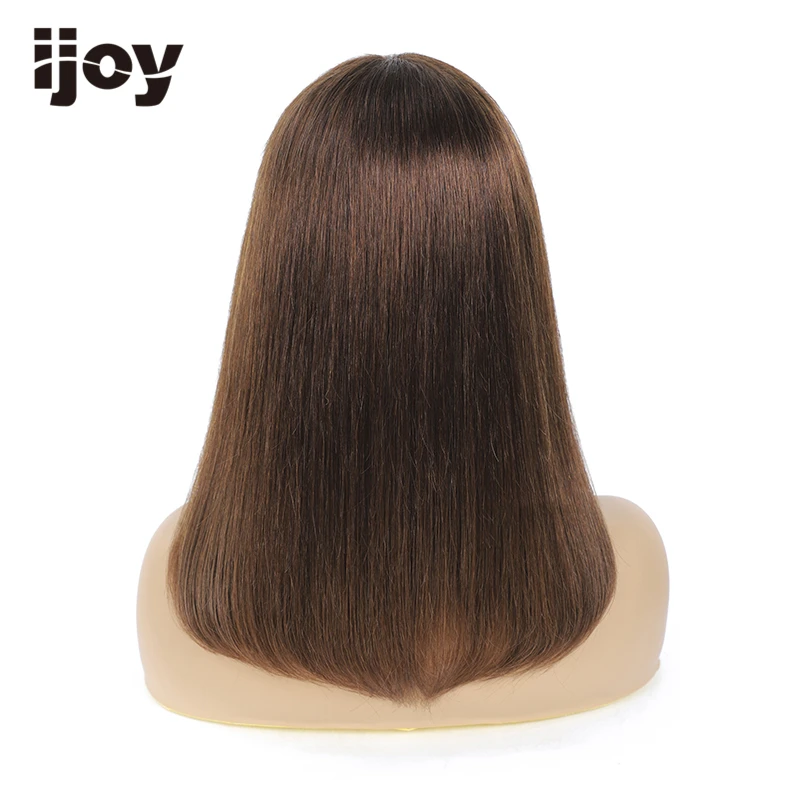 Парик из натуральных волос с челкой прямой парик Боб окрашенные темно-каштановые