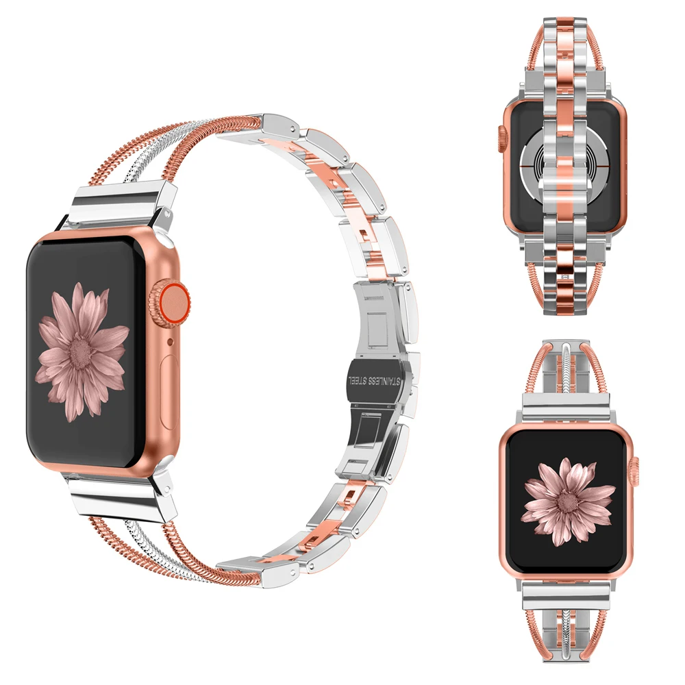 Ремешки для Apple Watch 3 линии женские из нержавеющей стали со съемными звеньями с
