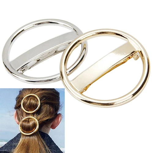 Women's Punk Circle Hairpin Golden Silver Alloy Round Hair Clip Clamp Headwear fashionable style. Shiny golden and silver tone. | Красота