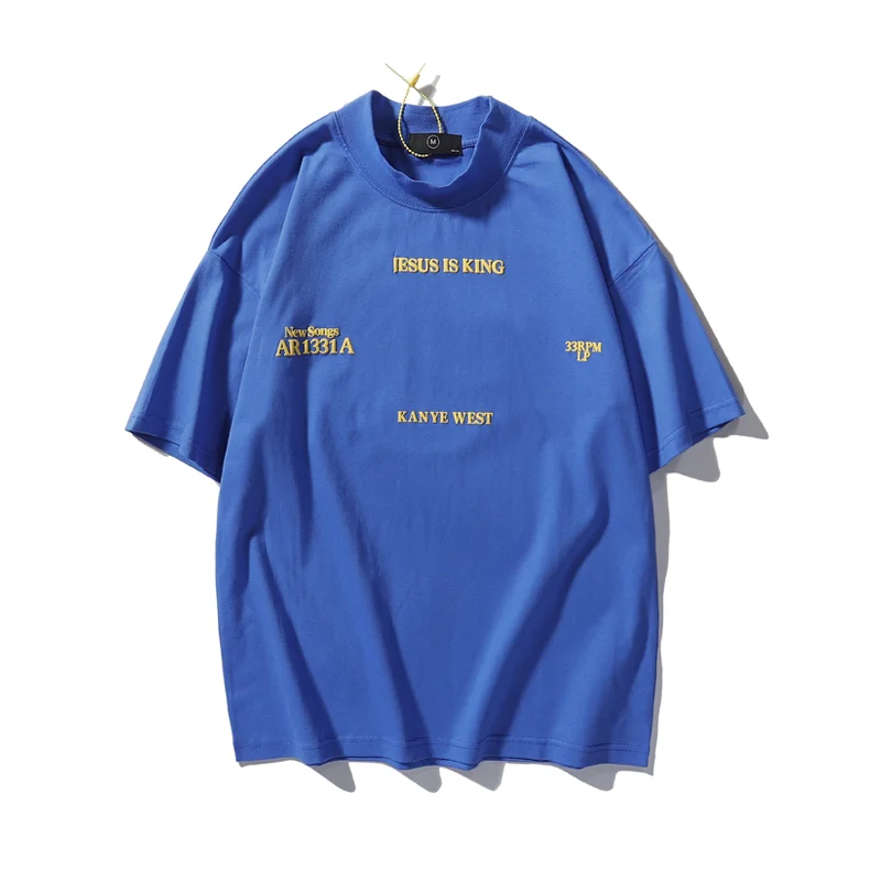 

Kanye West High Street Oversize Casual T-shirt Mens Turtleneck Letter Foam Short Sleeve T Shirt Hip Hop Harajuku Loose Tees