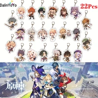 wholesale 22pcs genshin impact arcylic keychain cartoon figure zhongli diluc venti paimon key chain gift for fans wholesale