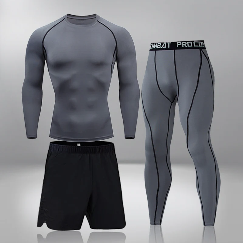 

Long Sleeves T-Shirt Thermal Underwear Brand Men's Compression Running Set Tight Legging Pant Sport Clothing Teenager Tracksuit