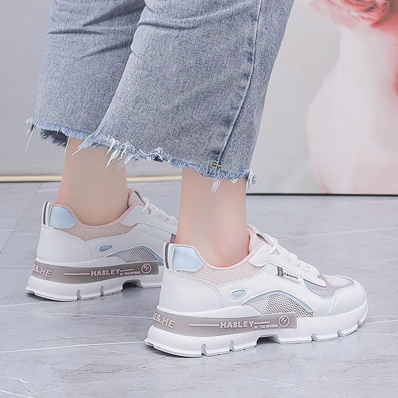 

2021 Spring Women Fashion Sneakers Breathable Air Mesh Patchwork Girl Chunky Casual Sport Shoes Fashion Trainers 2 Colors