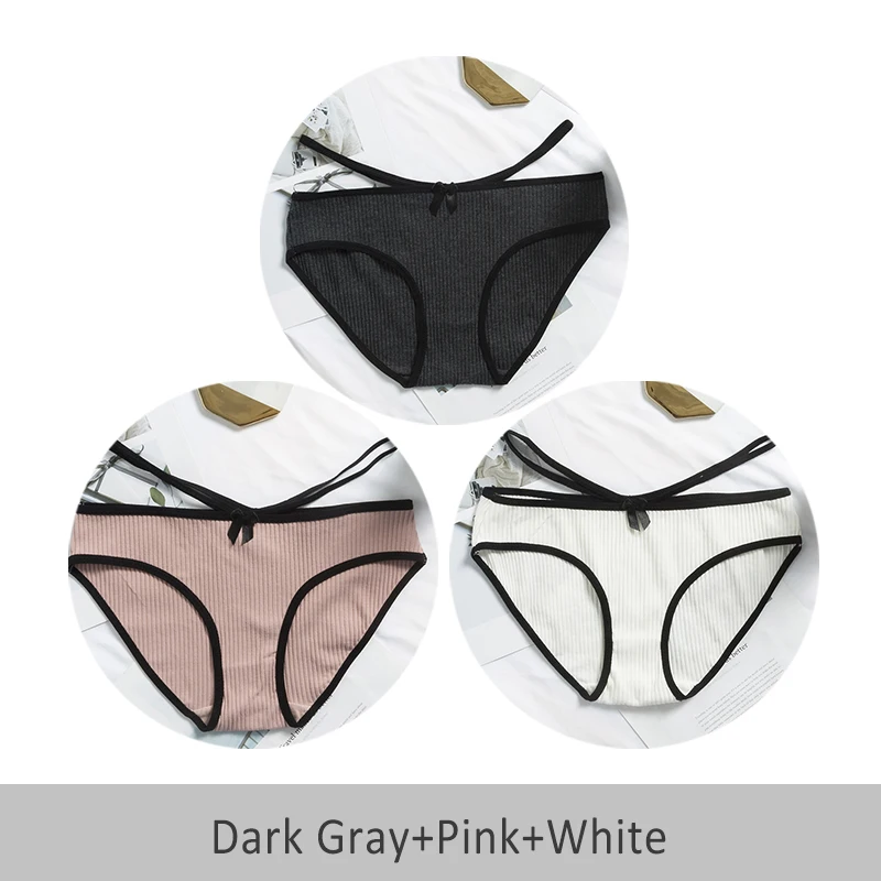 Gray Pink White Сексуальные Полосатые одноцветные женские трусики из хлопка с низкой талией, комфортные трусы DULASI 3 шт./лот - Цвет: Gray Pink White
