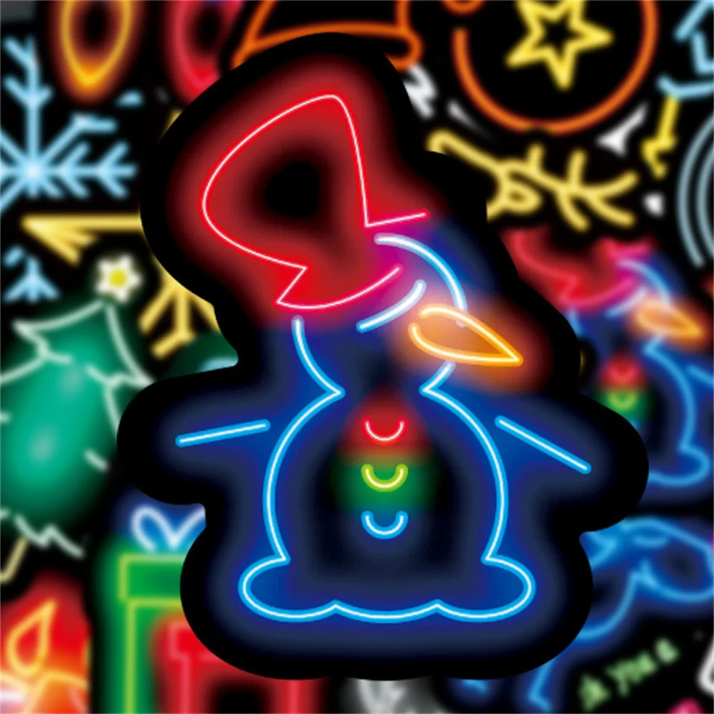 10/30/50 Uds de dibujos animados de Navidad de ne&oacute;n Graffiti equipaje ordenador port&aacute;til casco cubierta de carrito impermeable decorativo Etiqueta de venta al por mayor-4