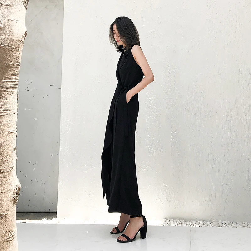 Женский офисный комбинезон без рукавов элегантные длинные брюки с широкими