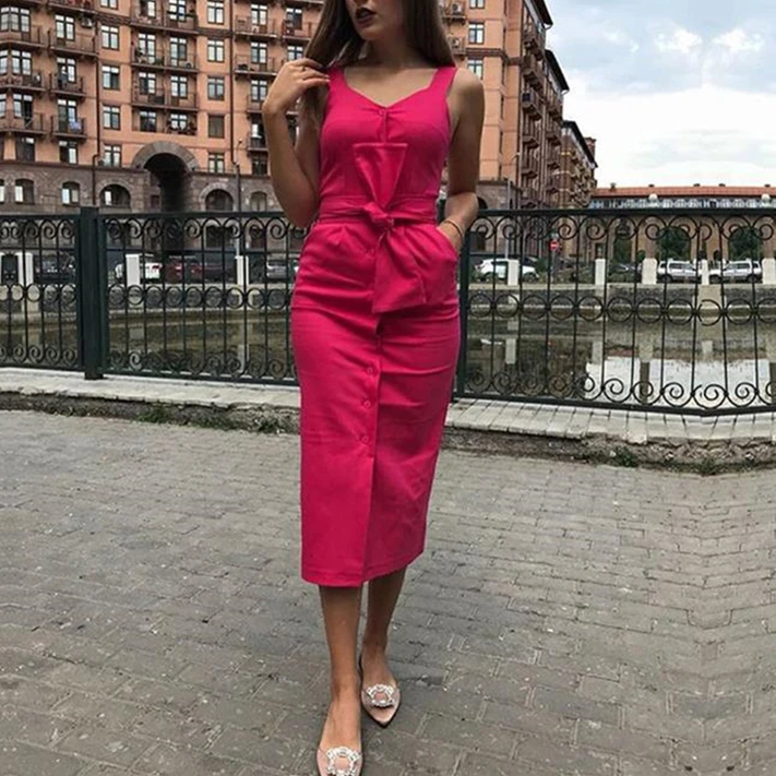 Женское платье одноцветное с цветочным принтом без рукавов v-образный вырез