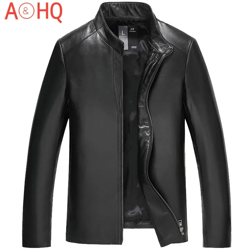 Куртка мужская короткая из натуральной овечьей кожи мотоциклетный пиджак Slim с