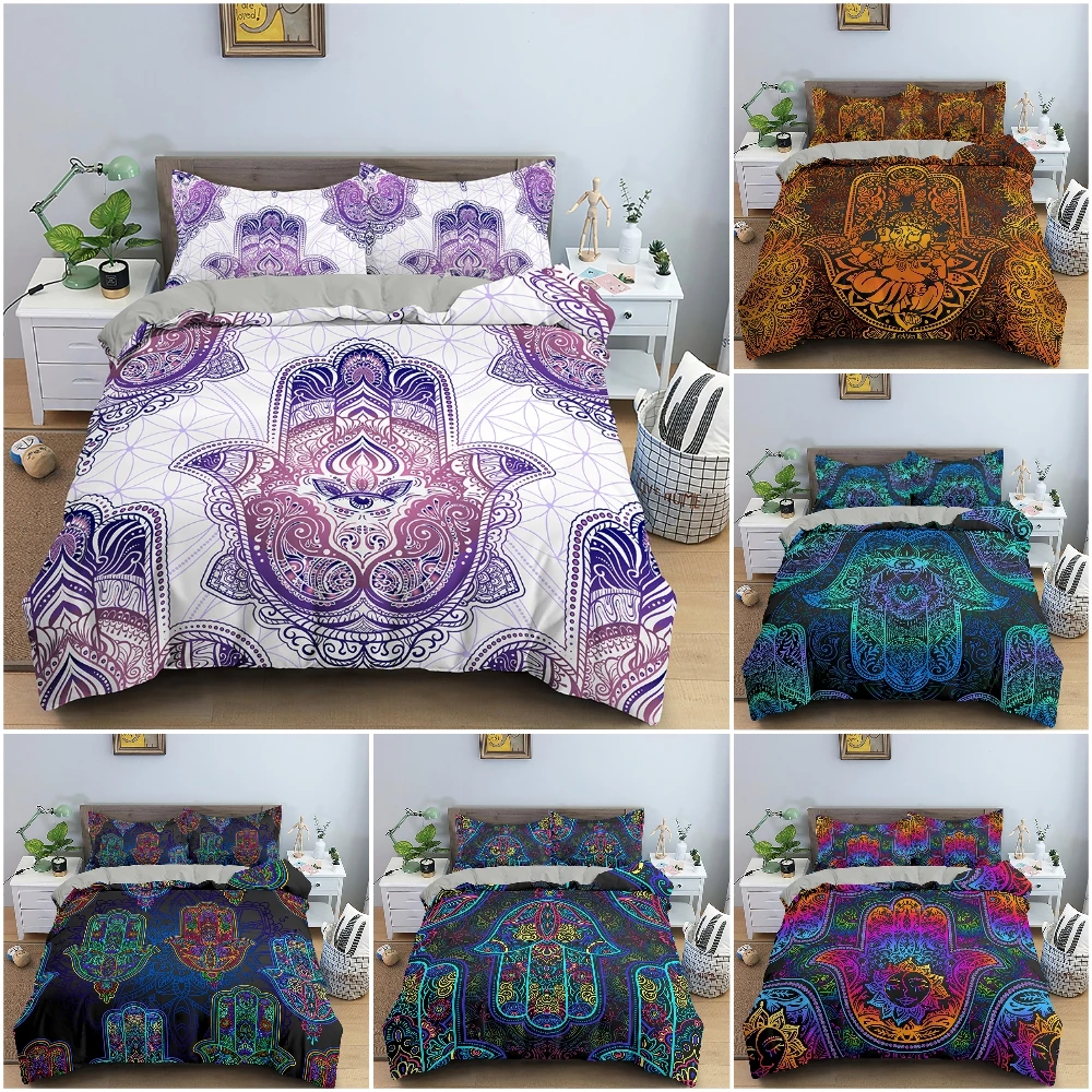 

Hand of Fatima Bedding Set Floral Pattern Duvet Cover Microfiber Polyester Comforter Bedding Sets Quilt Cover King Size