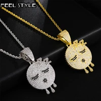 hip hop iced out bling copper rapper drip micro paved ghost necklace pendants for men rapper jewelry