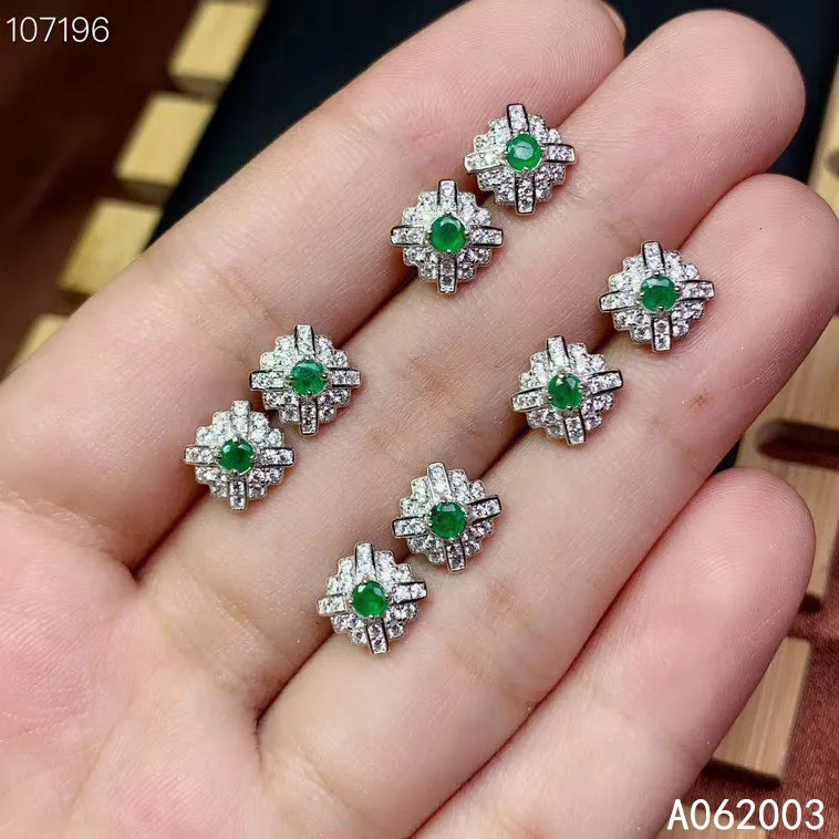 

KJJEAXCMY Fine Jewelry 925 Sterling Silver Inlaid Natural Gemstone Emerald Female Earrings Ear Studs Luxury Support Detection
