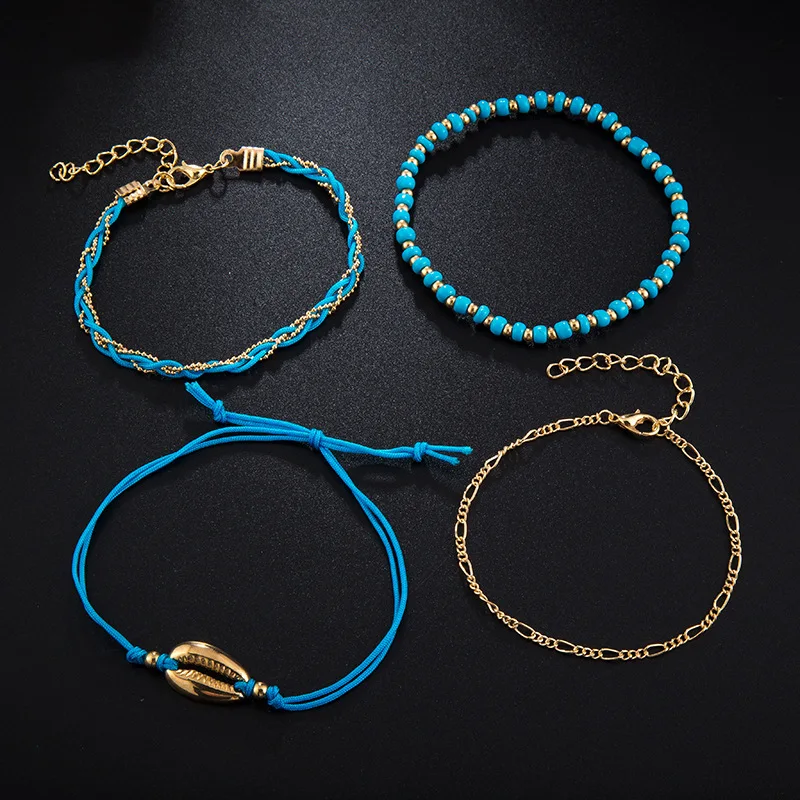 Набор многослойных плетеных женских браслетов с бусинами 4 шт.|Анклеты| |