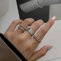 hiphoprock metal geometry circular punk rings set opening index finger accessories buckle joint tail ring for women jewelry