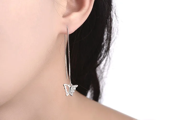 2019 Модные 100% 925 стерлингового серебра серьги гвоздики в виде маленькой бабочкой с