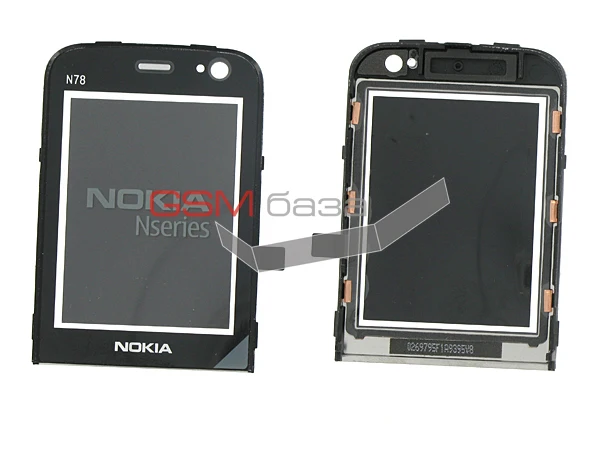 Nokia N78 - Защитное стекло дисплея в сборе с установочной рамкой (цвет: Metallic Black)