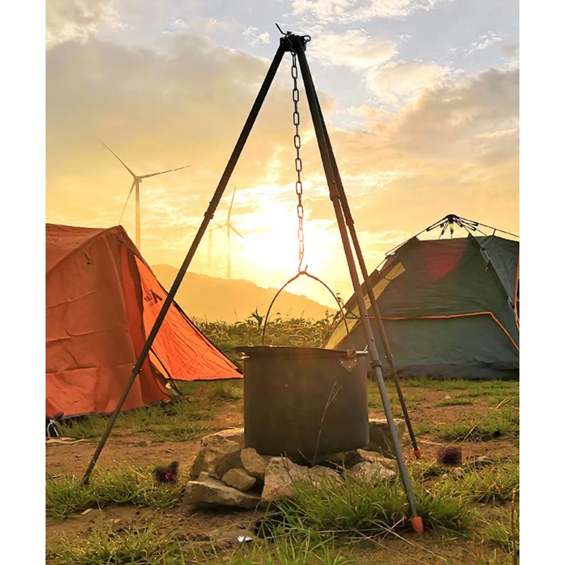 

Portable Camp Fire Tripod Telescopic Outdoor Cooking Tripod with Adjustable Hang Chain for Camping Backpacking Outdoor