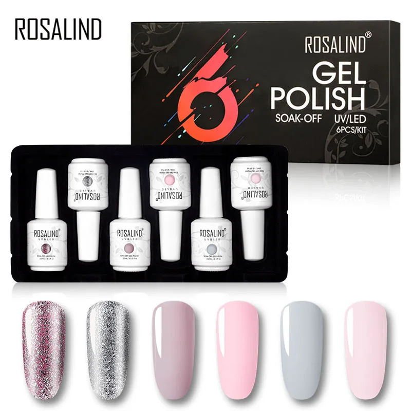 Лак для ногтей ROSALIND, УФ-светодиодный Гель-лак для ногтей, основа и верхнее покрытие, 6 шт., 15 мл