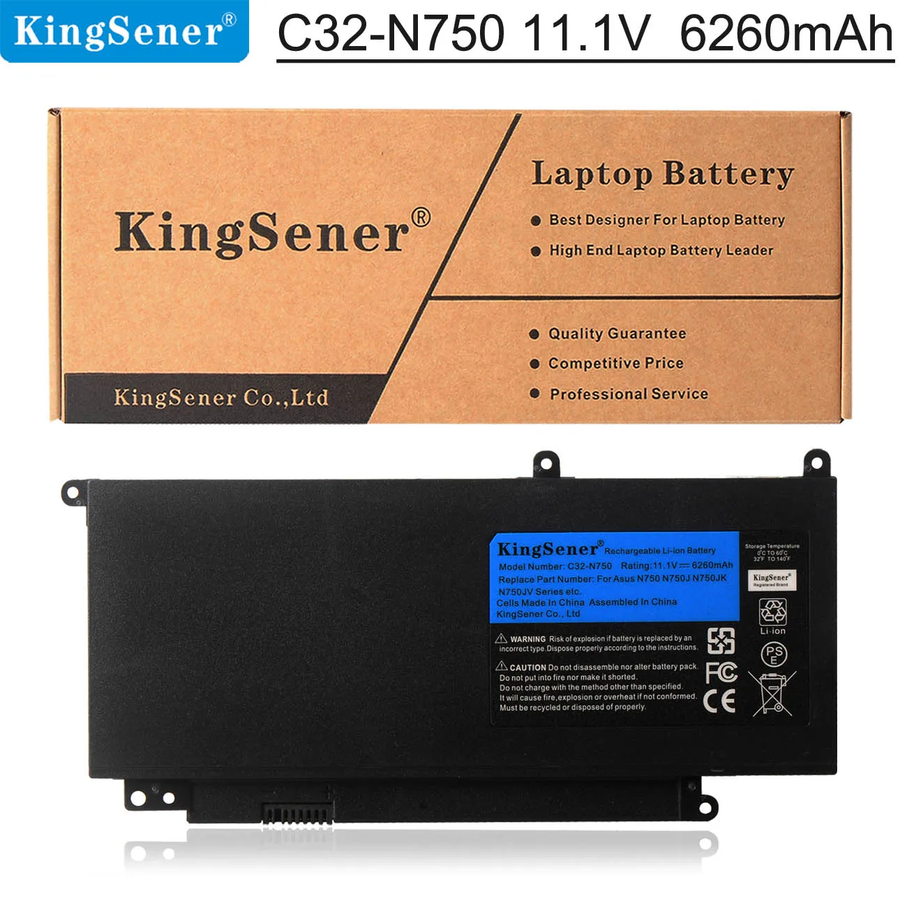 Аккумулятор KingSener для ноутбука ASUS N750 N750J N750JK N750JV 6260 11 1 В мА/ч Вт/ч с зарядным