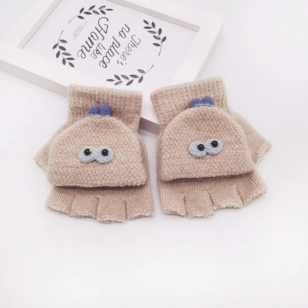 Детские зимние теплые вязаные перчатки с рисунком кота из мультфильма для