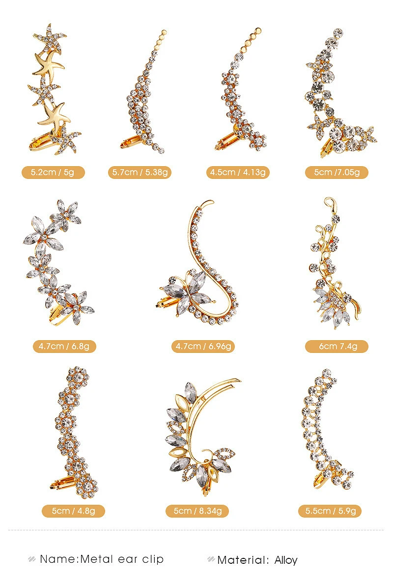 

Trendy Rhinestone Ear Cuff No Piercing Fake Earrings For Women Elegant Crystal Flower Butterfly Earrings Jewelry Party Gift