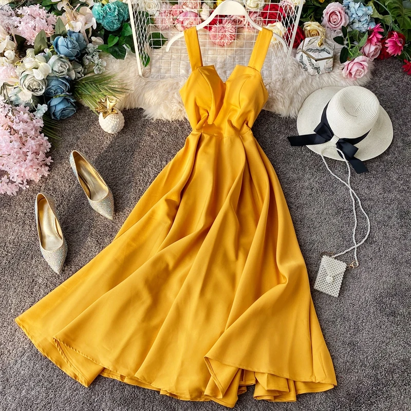 Платье SINGRAIN женское длинное на бретельках винтажное однотонное Клубное платье