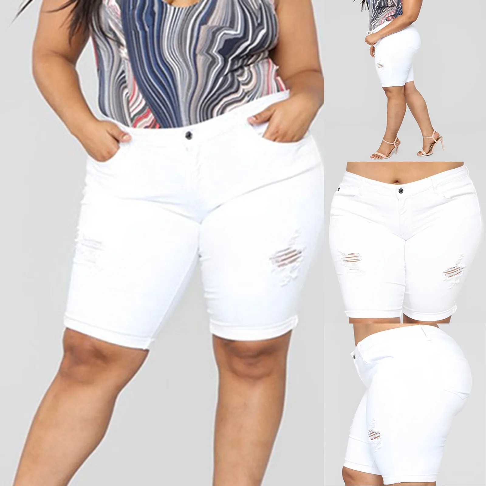 

Denim Overalls Woman Pants Booty Shorts Women Jeans Women Summer Fashion Casual Denim Jeans High Waist Plus Size Ripped Jeans