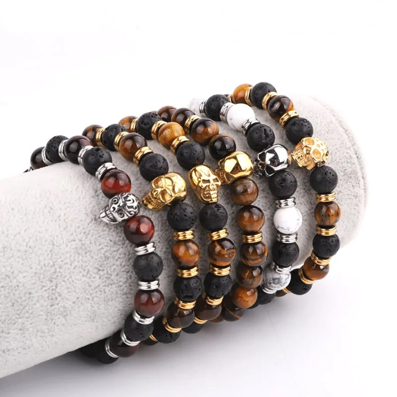 Мужской эластичный браслет из нержавеющей стали с изображением черепа |