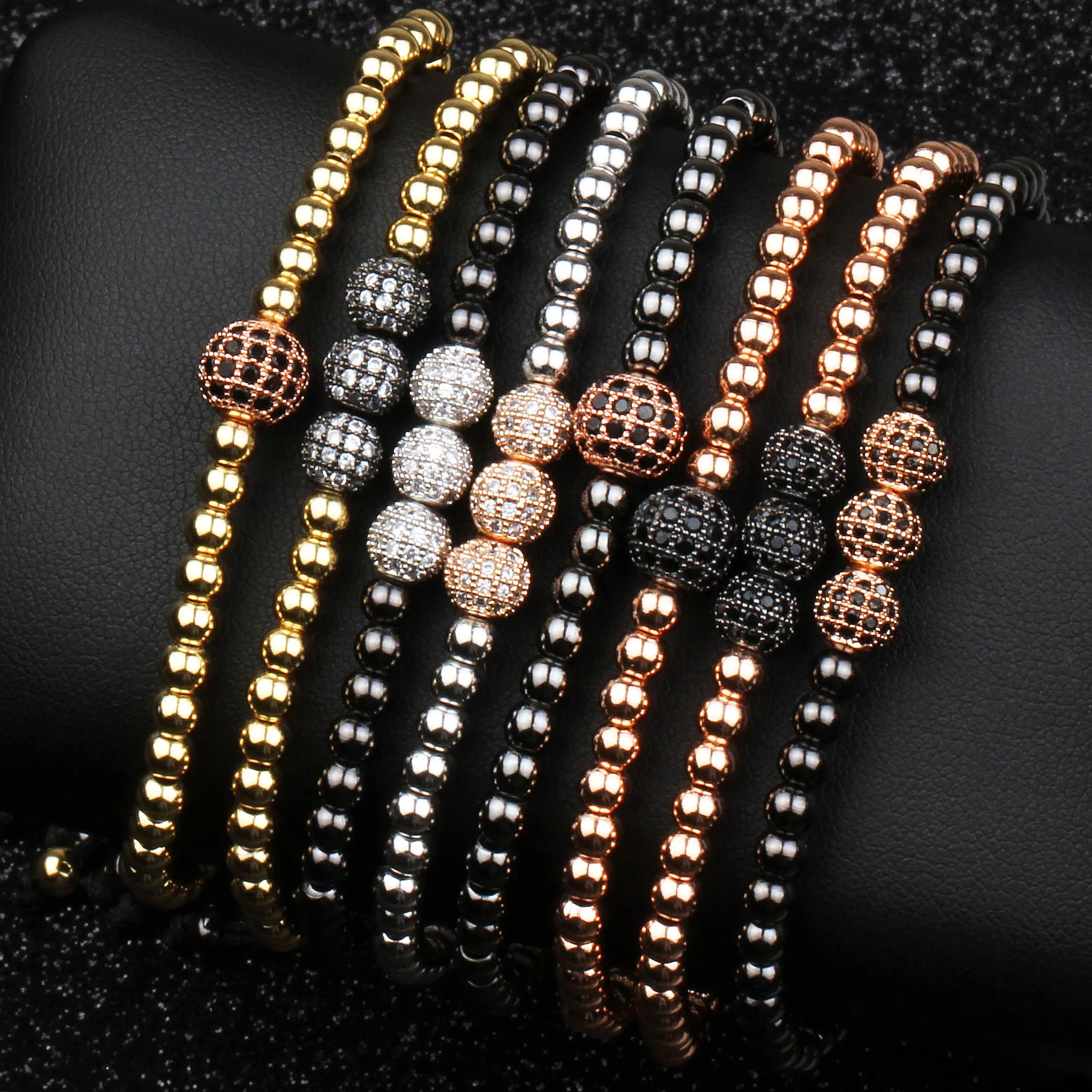 

New Design Men Women Bracelet Classic Handmade Braid 4mm Stainless Steel Beads Micro CZ For Couples Charm Bracelet Jewelry Gift