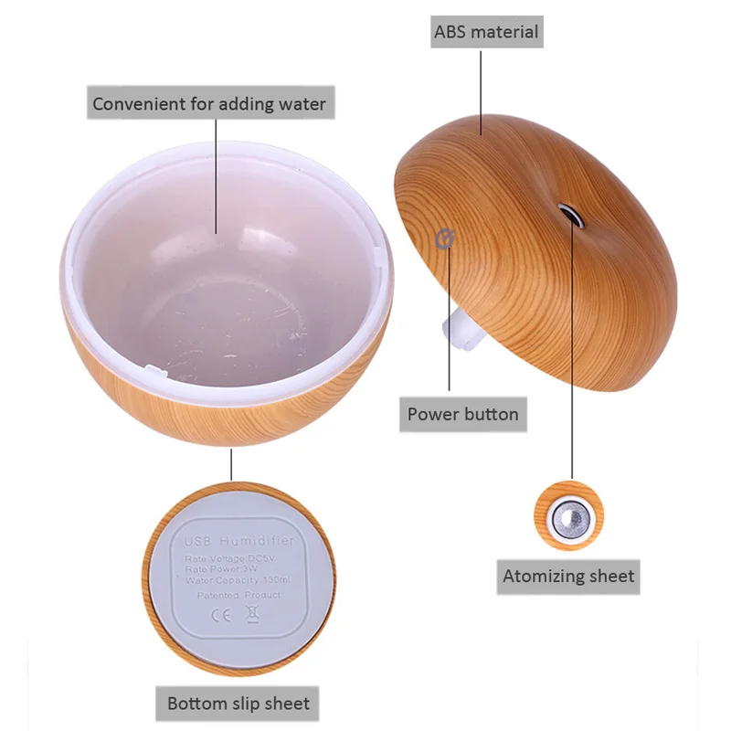 

130ml ultrasonic air humidifier, essential oil diffuser, electric fragrance diffuser, aromatherapy color changing lamp sprayer.