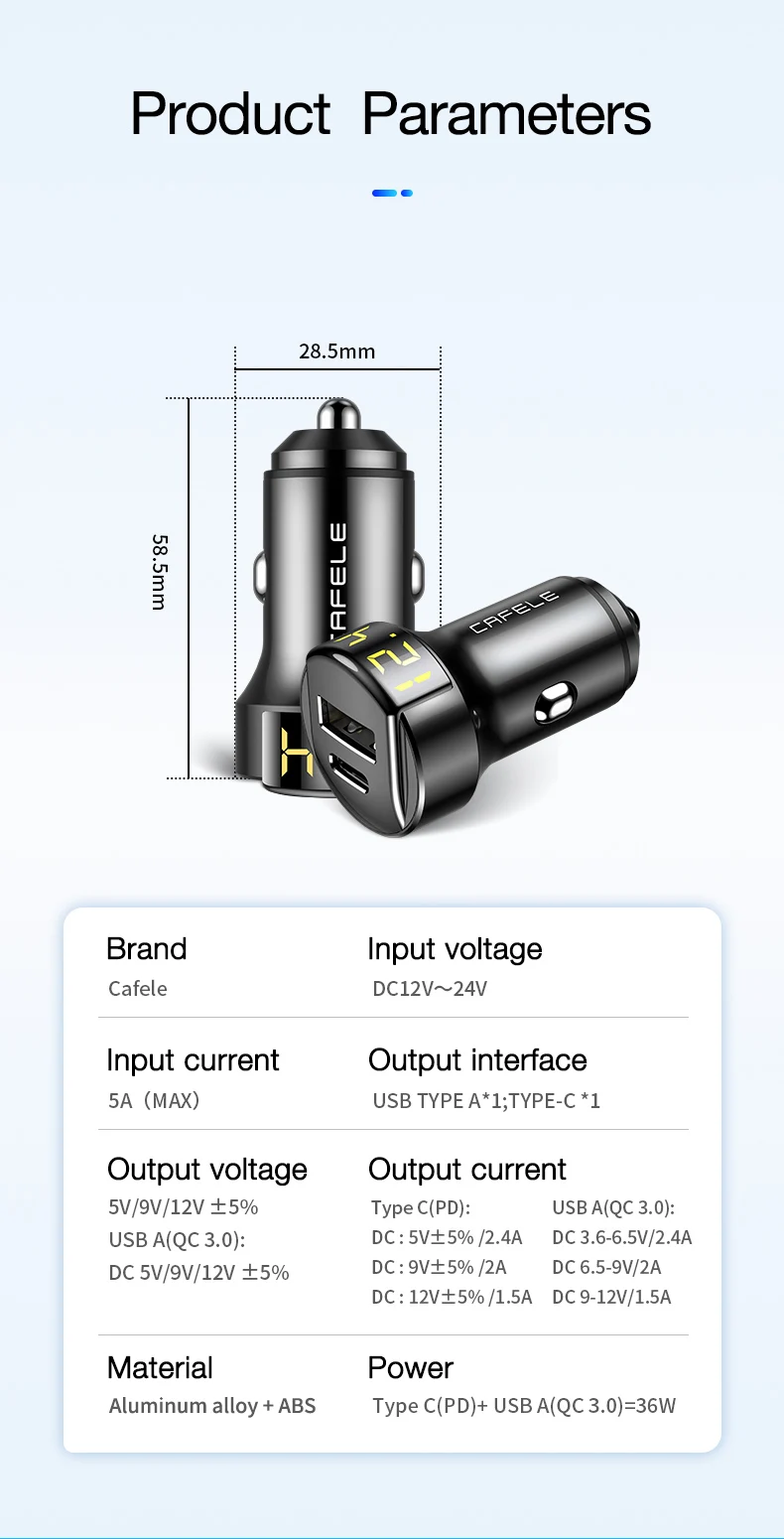 Cafele Quick Charge 4,0 3,0 USB Автомобильное зарядное устройство для iPhone Xiaomi huawei QC4.0 QC3.0 Авто Тип C PD быстрое автомобильное зарядное устройство для мобильного телефона
