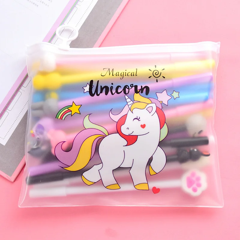

10Pcs / Set Cute Gel Pen Kawaii Random Pattern Unicorn 0.5m Black Gel Ink Pen School Stationery Office Suppliers Gifts
