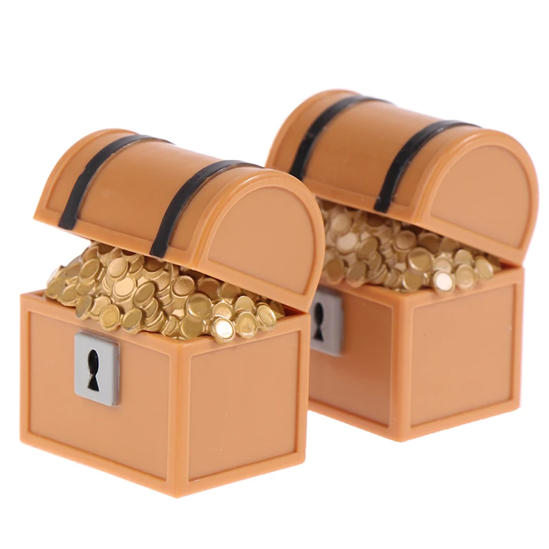 

New Hot Dollhouse Miniature Treasure Chest Box Model Pirate Gold Coins Box Home Ornament