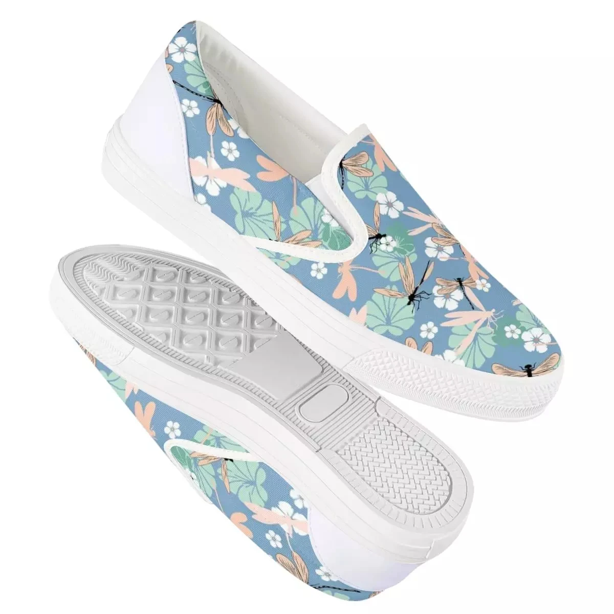 Женские парусиновые туфли twoheart Белые Повседневные с цветочным принтом стрекозы