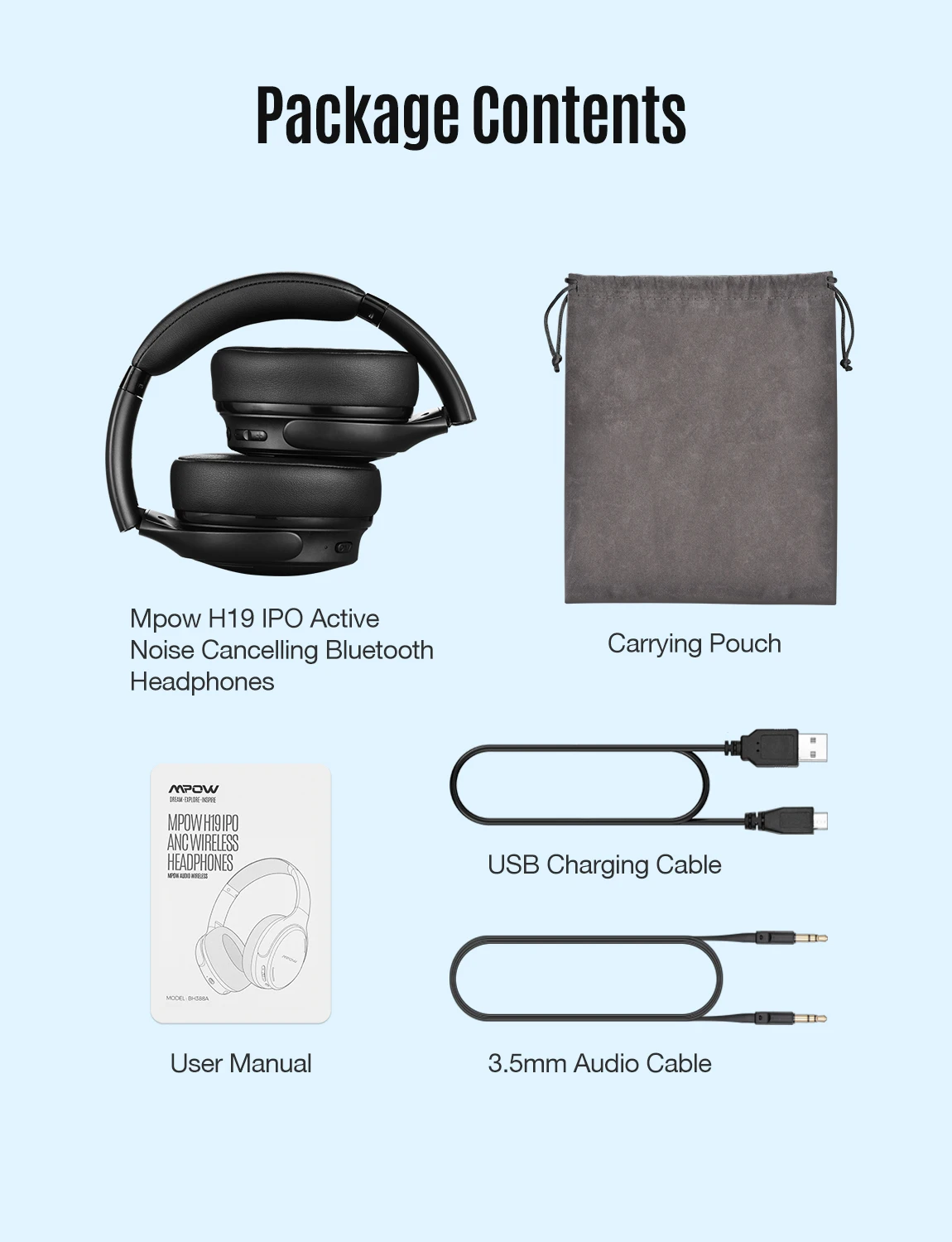 Mpow H19 IPO Bluetooth 5,0 активные наушники с шумоподавлением легкие беспроводные CVC 8,0 Mic 30 часов время воспроизведения Быстрая зарядка