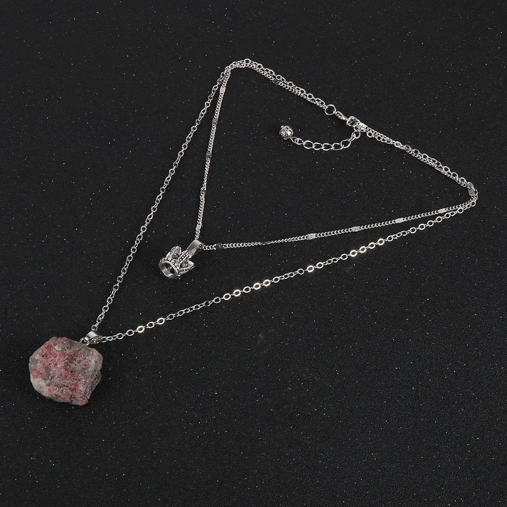 Женское ожерелье с подвеской из турмалина натуральным камнем двухслойная