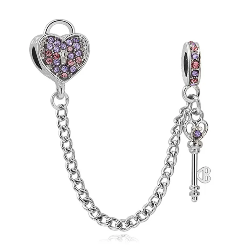 heart and key Новинка, бусина, шарм, сердце, ключ, любовь, безопасная цепочка, роза, Золотая заглушка, подходит для женщин, Пандора, браслет, сделай сам, ювелирное изделие - Цвет: heart and key