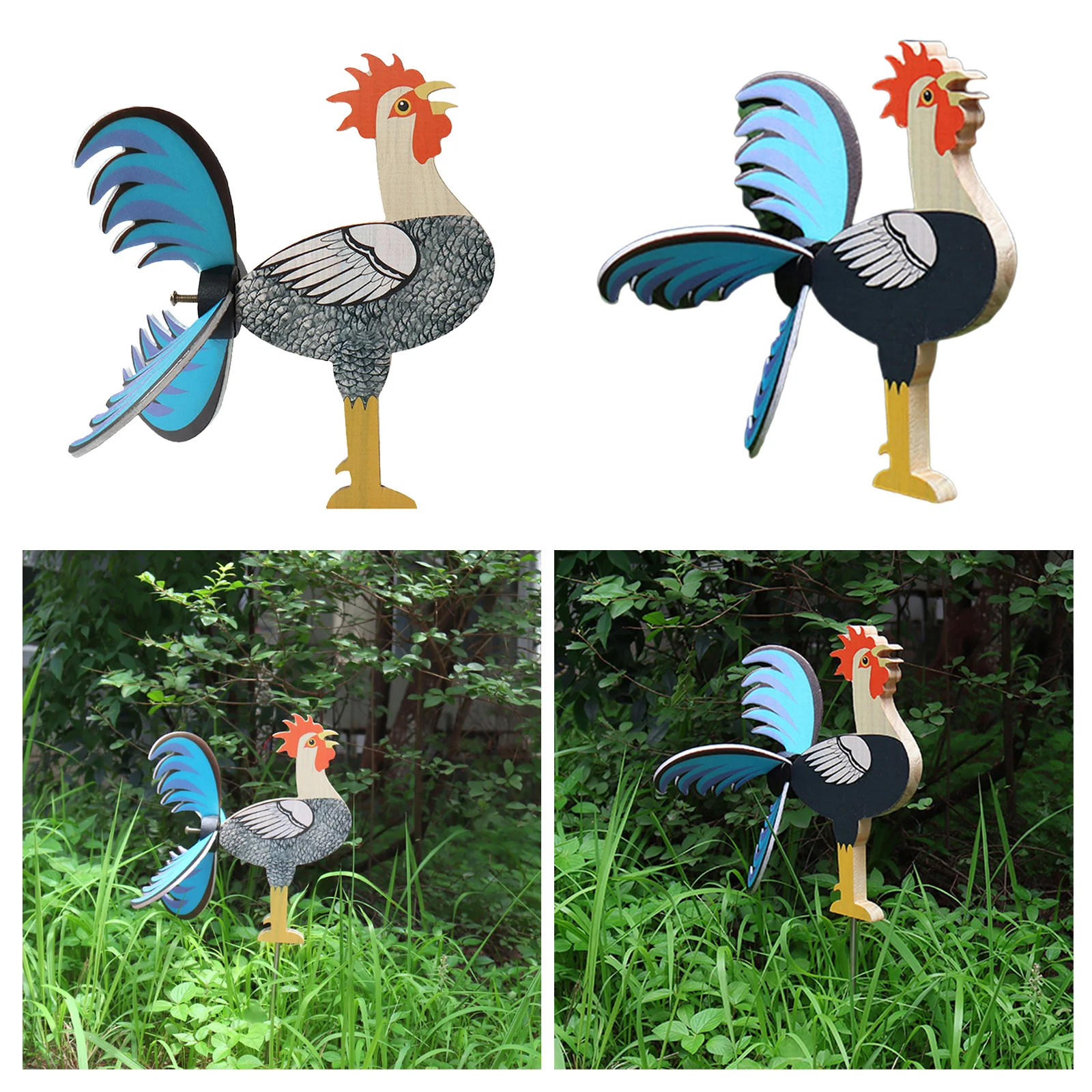 

Wooden Rooster Garden Statues Decor Chicken Sculpture Figurines