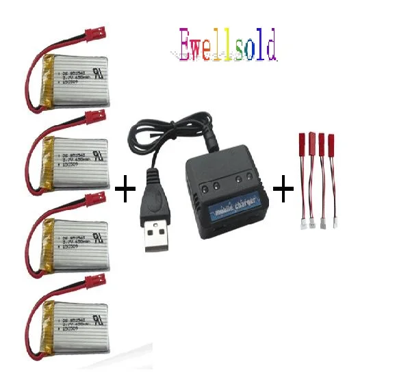 Ewellselling FY550 HJ818 1315 RC Quadcopter parts 3 7 V 650mah Li polymer battery * 4pcs + 4 in1 charger box 5 шт./лот|Детали и
