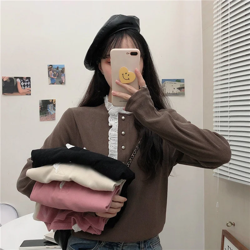 

Lace High Neck Inner Wear Long-Sleeved Sweater Autumn New