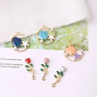 10pcs alloy gold color enamel rose charms oil drop flower shell round pendants for earrings head wedding diy jewelry accessory