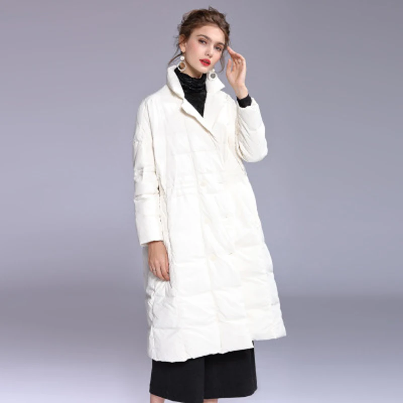 Женский хлопковый пуховик без капюшона осенне зимняя длинная парка теплая