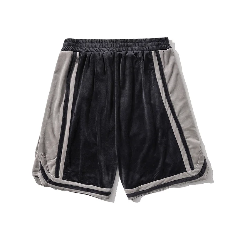 

Gold Velvet Striped Breasted Shorts Men's Streetwear Hip Hop Velour Patchwork Short Sweatpant Summer Casual Five-point Pants